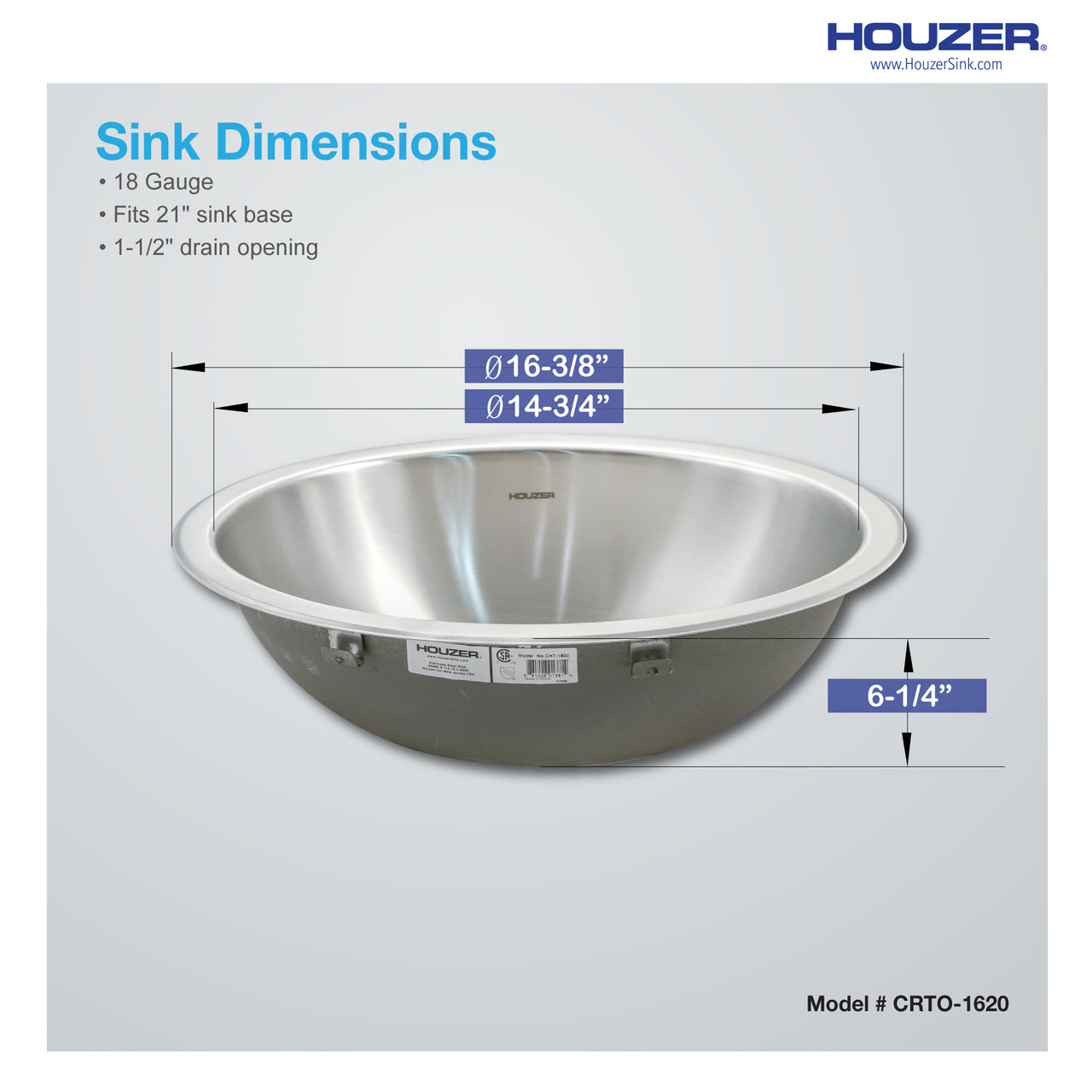 Houzer Opus 16 inch Stainless Steel Drop-in Topmount Round Bowl Bathroom Sink with Overflow Drain Assembly, Nested 40-Pack