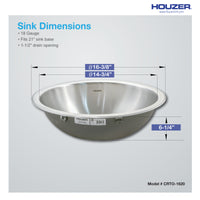 Thumbnail for Houzer Opus 16 inch Stainless Steel Drop-in Topmount Round Bowl Bathroom Sink with Overflow Drain Assembly, Nested 40-Pack