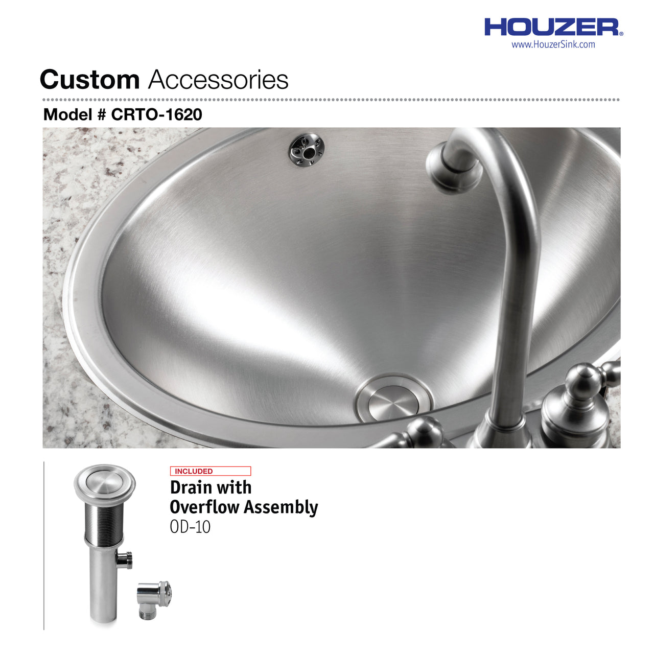 Houzer Opus 16 inch Stainless Steel Drop-in Topmount Round Bowl Bathroom Sink with Overflow Drain Assembly, Nested 40-Pack