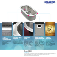Thumbnail for Houzer Club 10 inch Stainless Steel Undermount Compact Bar and Prep Sink with Strainer & Bottom Grid