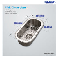 Thumbnail for Houzer Club 10 inch Stainless Steel Undermount Compact Bar and Prep Sink with Strainer & Bottom Grid