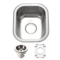 Thumbnail for Houzer Club 13 inch Stainless Steel Undermount Small Bar and Prep Sink with Strainer & Bottom Grid