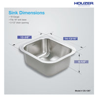 Thumbnail for Houzer Club 13 inch Stainless Steel Undermount Small Bar and Prep Sink with Strainer & Bottom Grid
