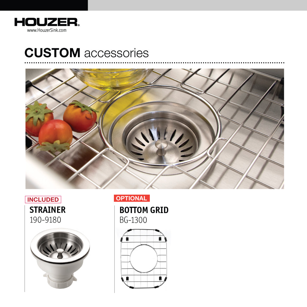 Houzer Club 13 inch Stainless Steel Undermount Small Bar and Prep Sink with Strainer & Bottom Grid