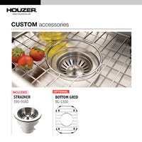 Thumbnail for Houzer Club 13 inch Stainless Steel Undermount Small Bar and Prep Sink with Strainer & Bottom Grid