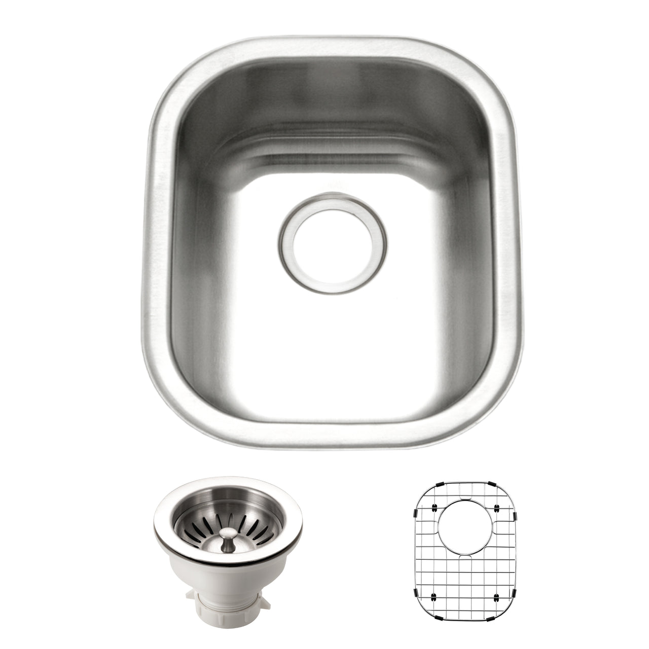 Houzer Club 14 inch Stainless Steel Undermount Medium Bar and Prep Sink with Strainer & Bottom Grid