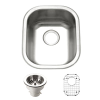 Thumbnail for Houzer Club 14 inch Stainless Steel Undermount Medium Bar and Prep Sink with Strainer & Bottom Grid