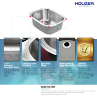 Thumbnail for Houzer Club 14 inch Stainless Steel Undermount Medium Bar and Prep Sink with Strainer & Bottom Grid