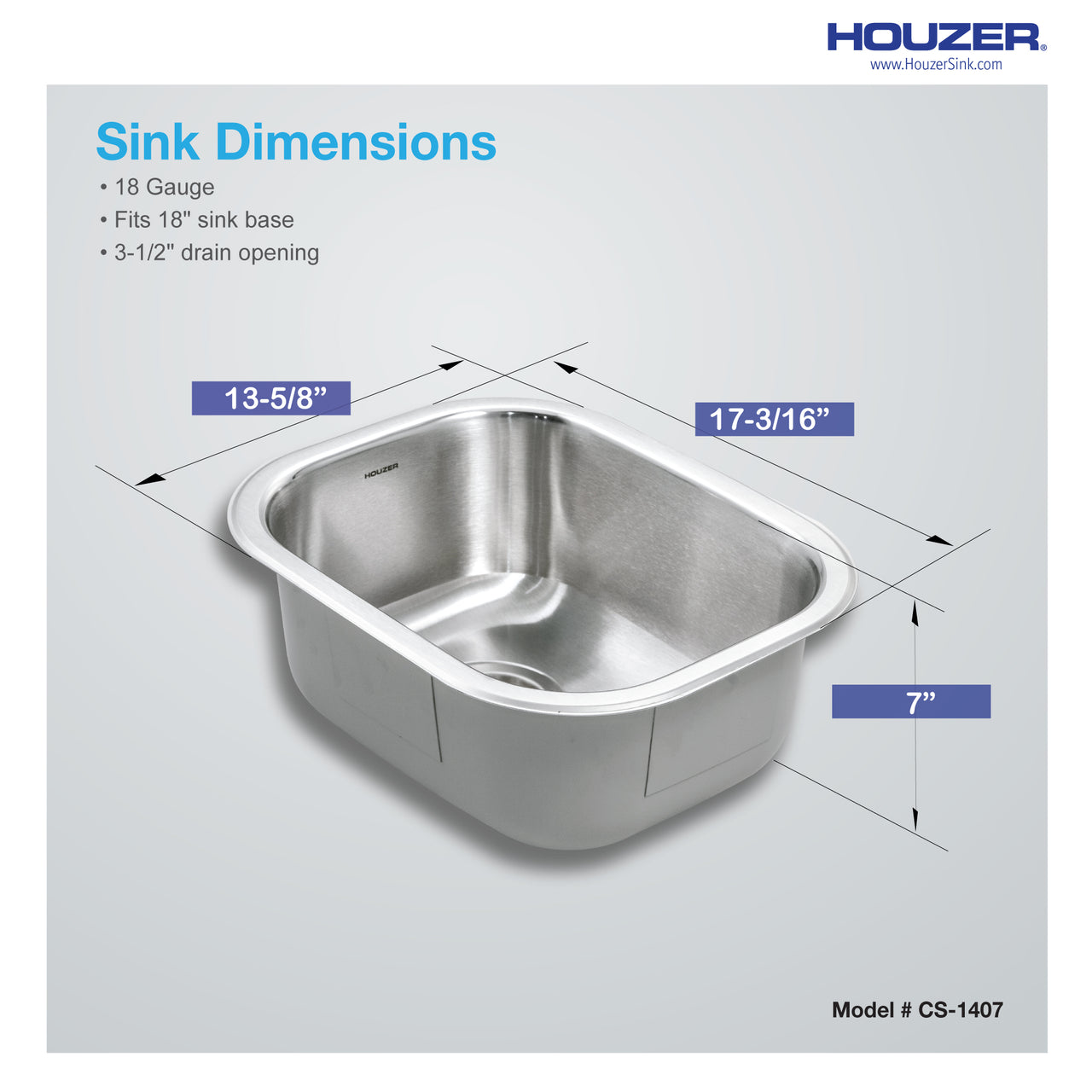 Houzer Club 14 inch Stainless Steel Undermount Medium Bar and Prep Sink with Strainer & Bottom Grid