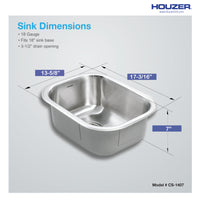Thumbnail for Houzer Club 14 inch Stainless Steel Undermount Medium Bar and Prep Sink with Strainer & Bottom Grid