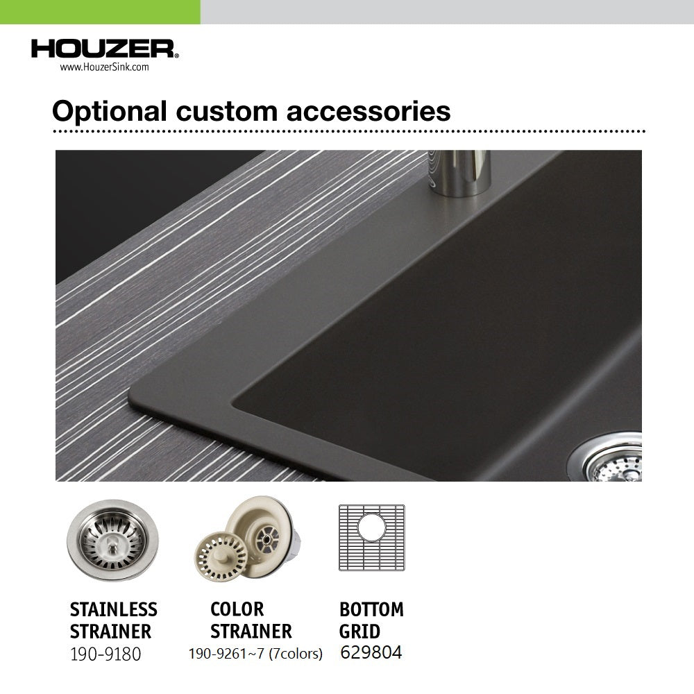 Houzer Quartztone 16 inch Granite Composite Dual Mount Topmount or Undermount Single Bowl Bar Sink
