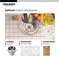 Thumbnail for Houzer Epicure 33 inch Apron Front 60/40 Double Bowl Kitchen Sink, Small Right Bowl with Strainer & Grids