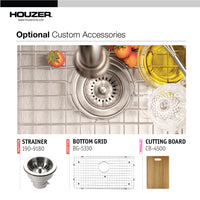 Thumbnail for Houzer Epicure 33 inch Stainless Steel Apron Front Single Bowl Kitchen Sink with Strainer & Grid