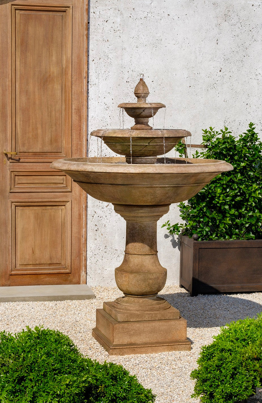 Savannah Tiered Cast Stone Fountain – Aged Limestone Finish