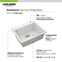 Thumbnail for Houzer Quartztone 25 inch Granite Composite Drop-in Topmount Single Bowl Kitchen Sink