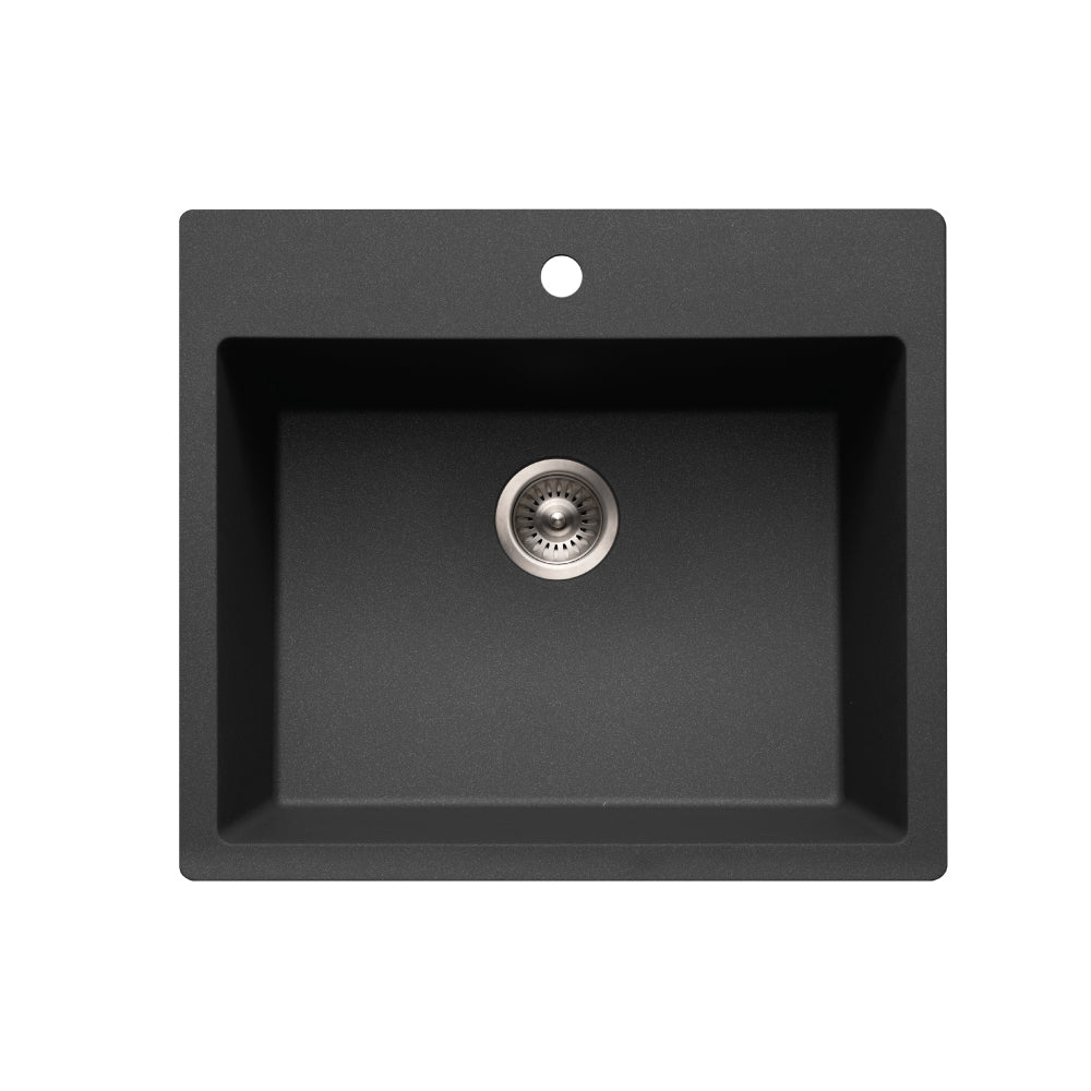 Houzer Quartztone 25 inch Granite Composite Drop-in Topmount Single Bowl Kitchen Sink