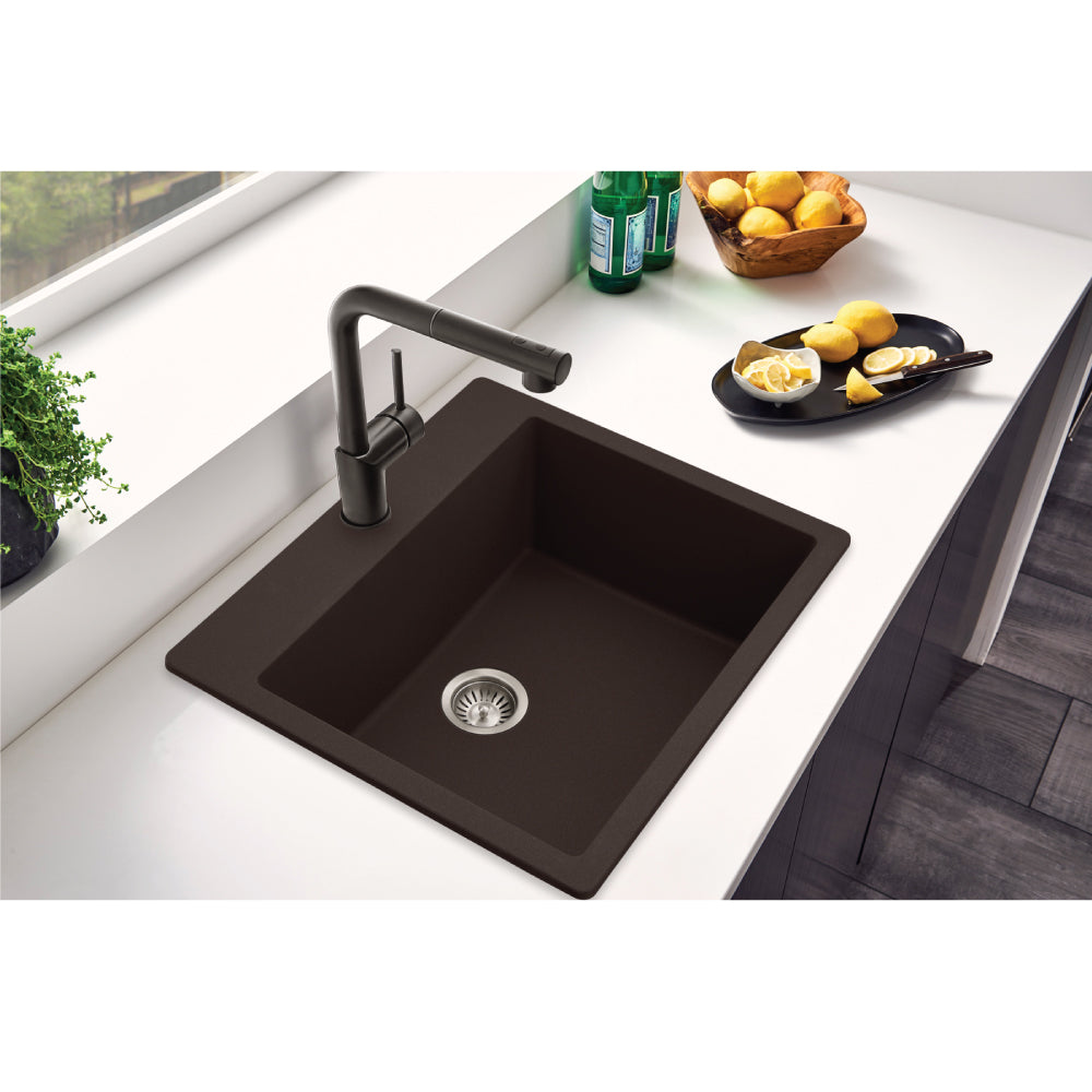 Houzer Quartztone 25 inch Granite Composite Drop-in Topmount Single Bowl Kitchen Sink
