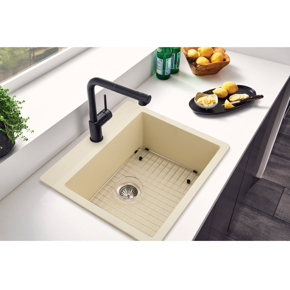 Houzer Quartztone 25 inch Granite Composite Drop-in Topmount Single Bowl Kitchen Sink