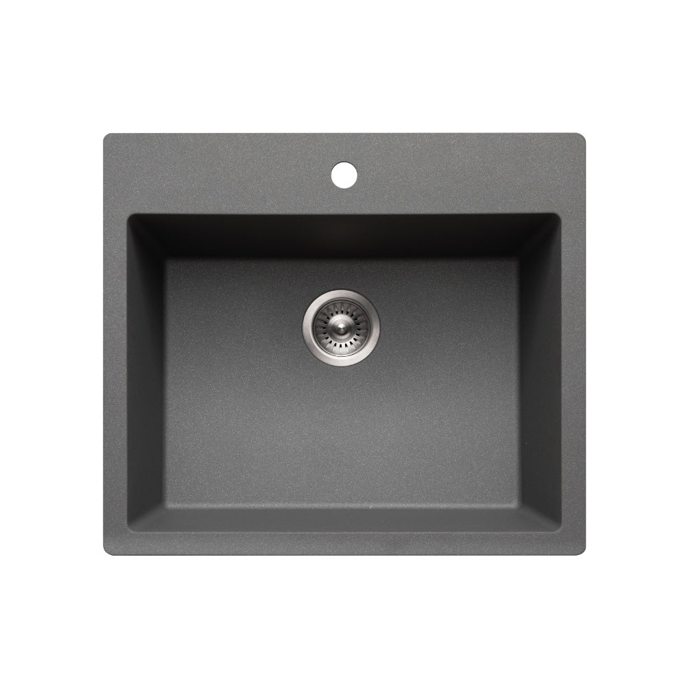 Houzer Quartztone 25 inch Granite Composite Drop-in Topmount Single Bowl Kitchen Sink