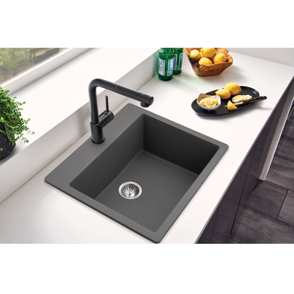 Houzer Quartztone 25 inch Granite Composite Drop-in Topmount Single Bowl Kitchen Sink