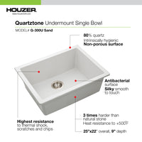 Thumbnail for Houzer Quartztone 24 inch Granite Composite Undermount Single Bowl Kitchen Sink