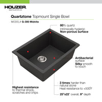Thumbnail for Houzer Quartztone 24 inch Granite Composite Undermount Single Bowl Kitchen Sink