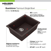 Thumbnail for Houzer Quartztone 24 inch Granite Composite Undermount Single Bowl Kitchen Sink
