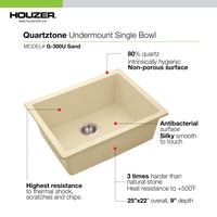 Thumbnail for Houzer Quartztone 24 inch Granite Composite Undermount Single Bowl Kitchen Sink