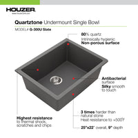 Thumbnail for Houzer Quartztone 25 inch Granite Composite Drop-in Topmount Single Bowl Kitchen Sink