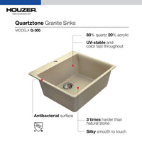 Thumbnail for Houzer Quartztone 25 inch Granite Composite Drop-in Topmount Single Bowl Kitchen Sink