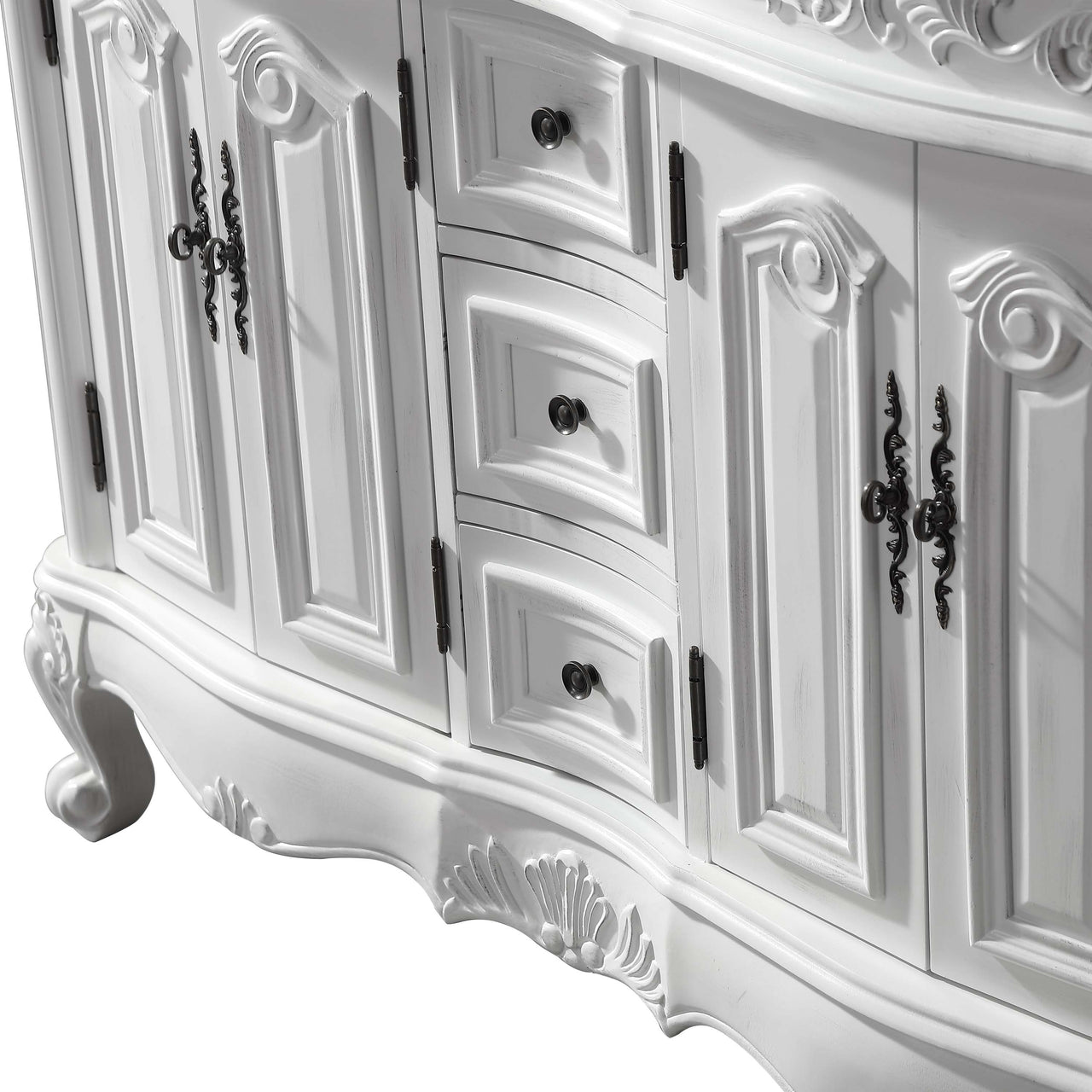 Silkroad 48" Double Sink Cabinet - Carrara White Top, Undermount White Ceramic Sinks (3-hole)