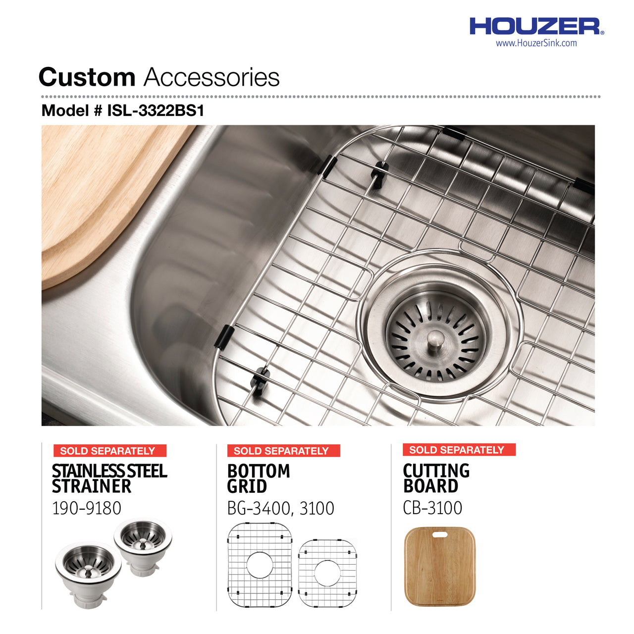 Houzer Glowtone 33 inch Stainless Steel Drop-in Topmount 60/40 Double Bowl Kitchen Sink, Nested 20-Pack