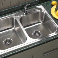 Thumbnail for Houzer Glowtone 33 inch Stainless Steel Drop-in Topmount 60/40 Double Bowl Kitchen Sink, Nested 20-Pack