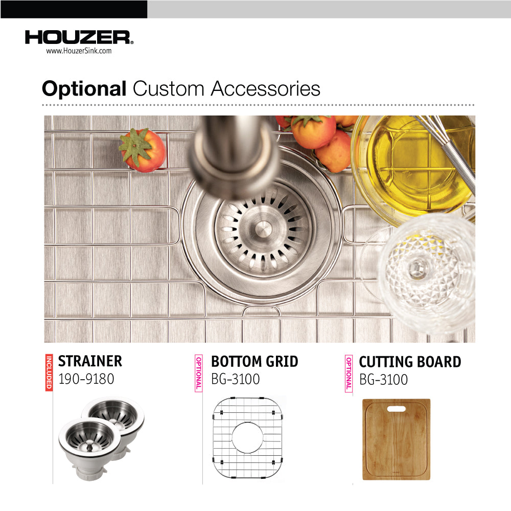 Houzer Legend 32" Stainless Steel Drop-in Topmount 4-hole 50/50 Double Bowl Corner Kitchen Sink, Nested 20-Pack
