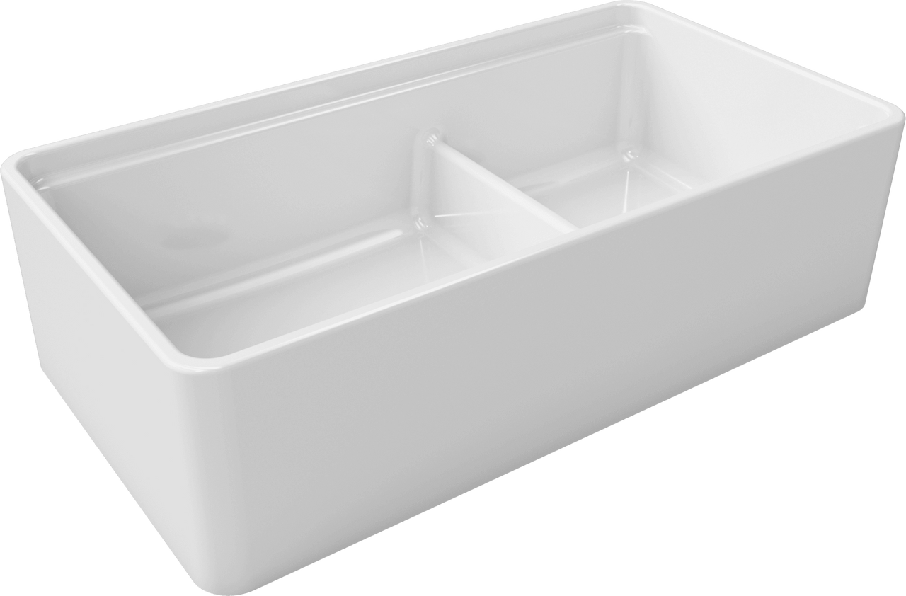 LaToscana 36" Double-Bowl Reversible Fireclay Farmhouse Kitchen Sink in White