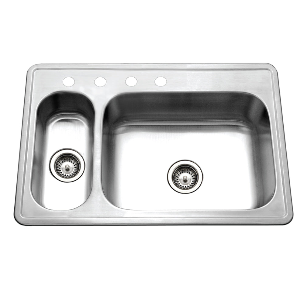 Houzer Legend 33" Stainless Steel Topmount 4-hole 80/20 Left Small Double Bowl Kitchen Sink, Nested 20-Pack