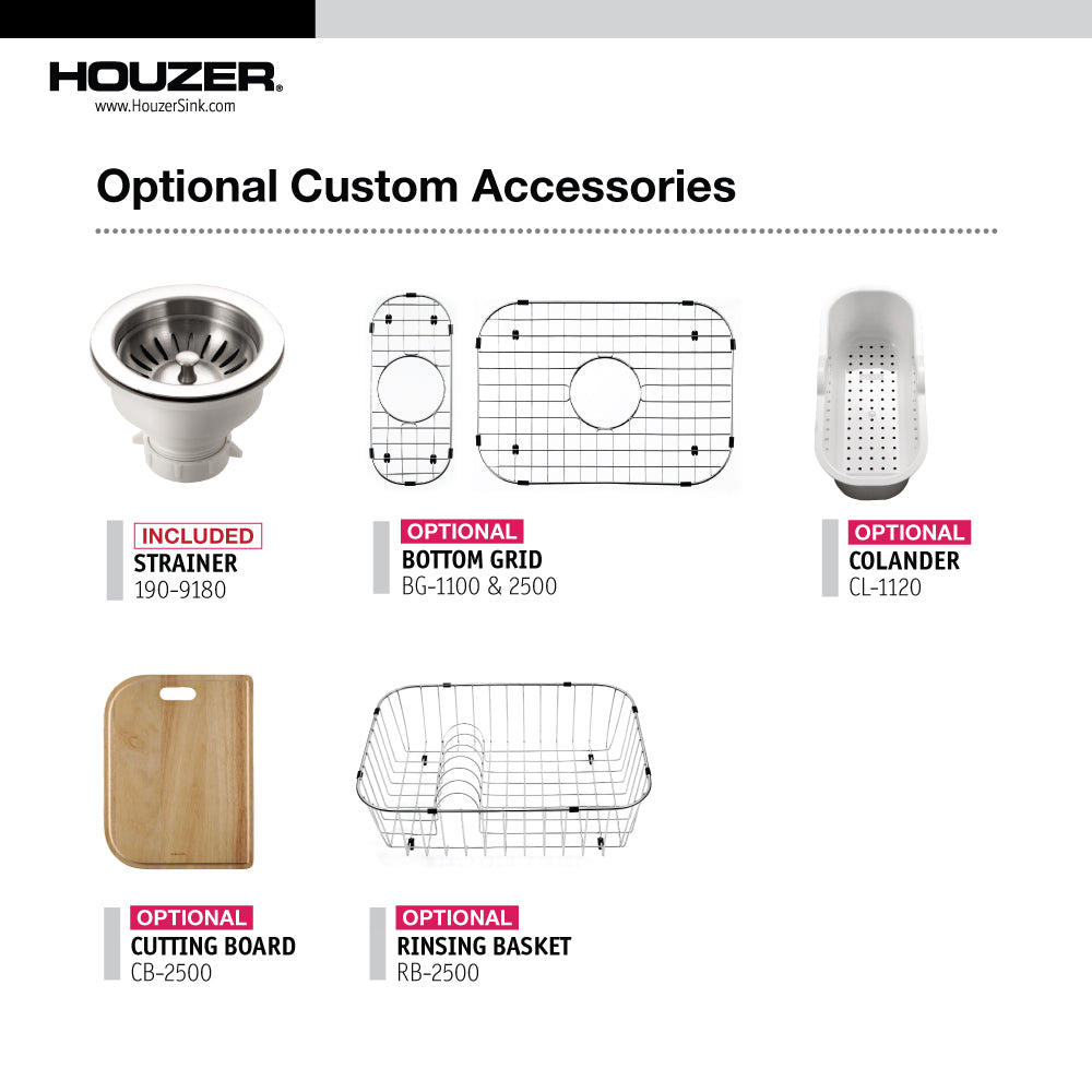 Houzer Legend 33" Stainless Steel Topmount 4-hole 80/20 Left Small Double Bowl Kitchen Sink, Nested 20-Pack