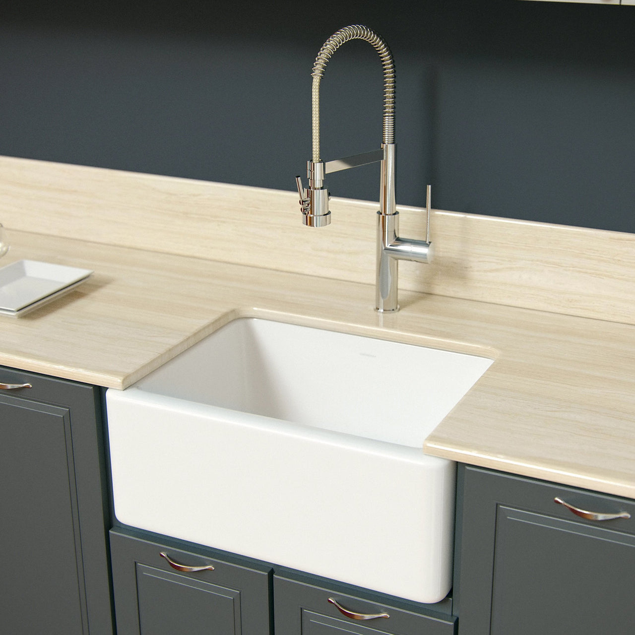 LaToscana 24" Single Bowl Reversible Farmhouse Kitchen Sink in White