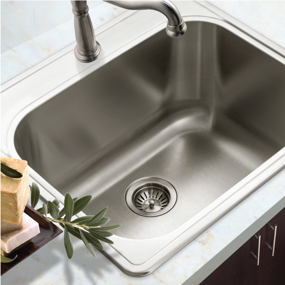 Houzer Laundry 25 inch Stainless Steel Drop-in Topmount 1-hole Single Bowl Sink, 12 inch Deep Laundry Sink