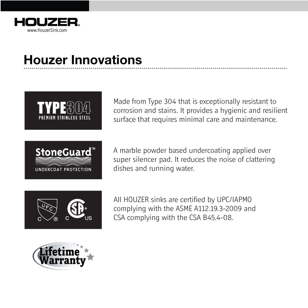 Houzer Laundry 25 inch Stainless Steel Drop-in Topmount 1-hole Single Bowl Sink, 12 inch Deep Laundry Sink