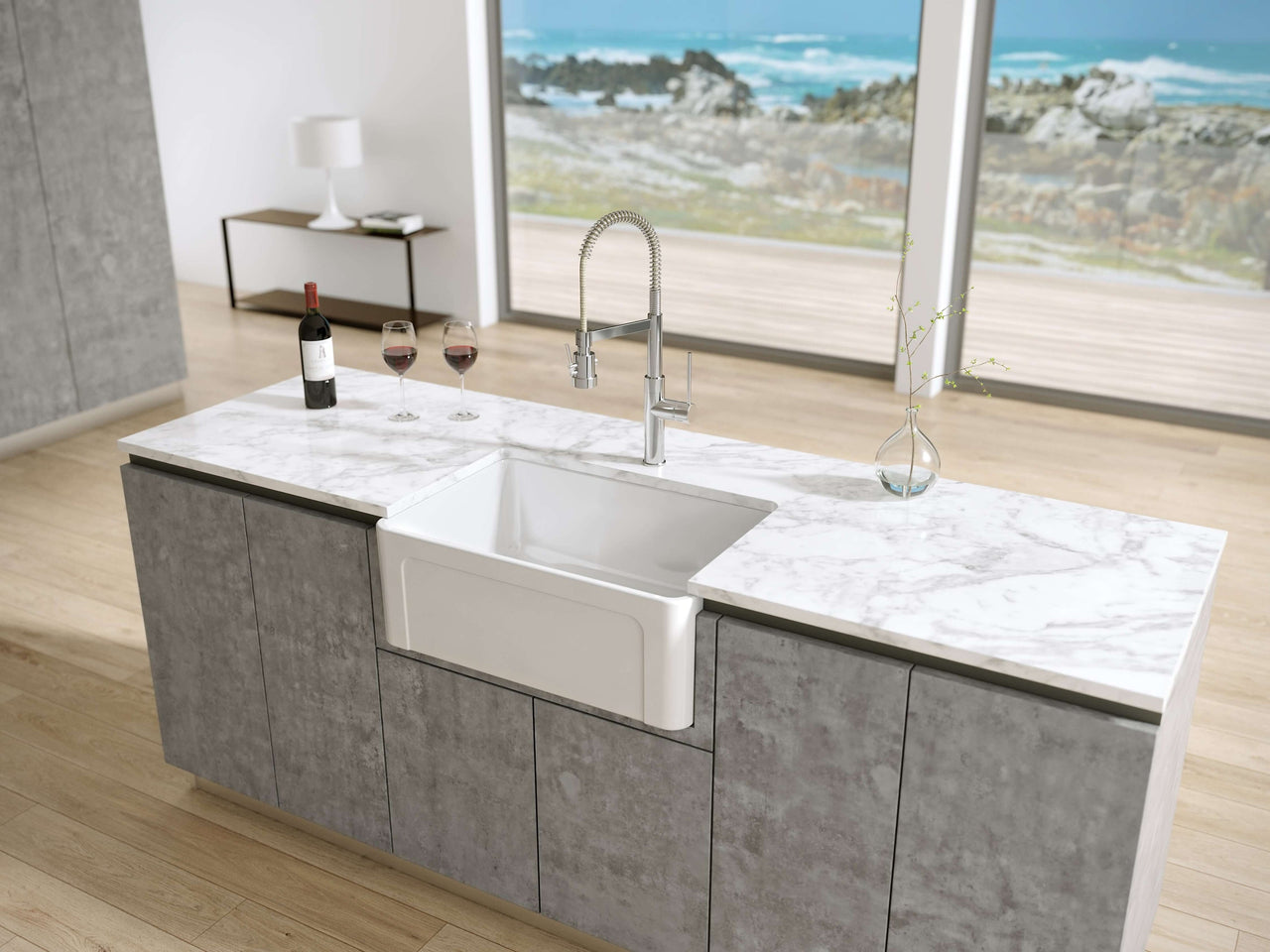 LaToscana 27" Single Bowl Reversible Farmhouse Fireclay Kitchen Sink in White