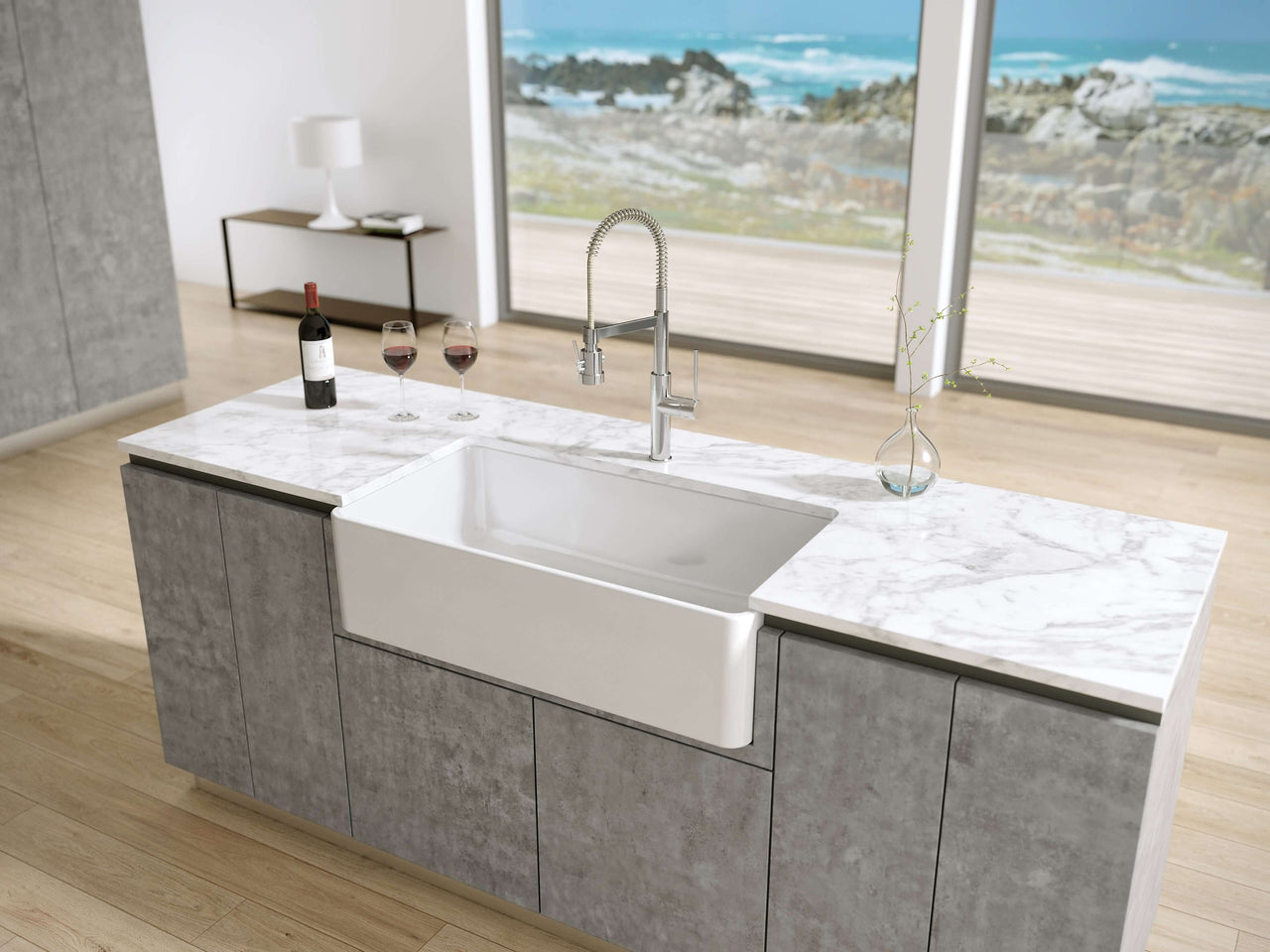 LaToscana 36" Single Bowl Reversible Farmhouse Fireclay Kitchen Sink in White