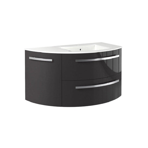 LaToscana 38" Ameno Series Right Side Corner Sink Modern Bathroom Wall-Mounted Vanity Left Rounded Cabinet