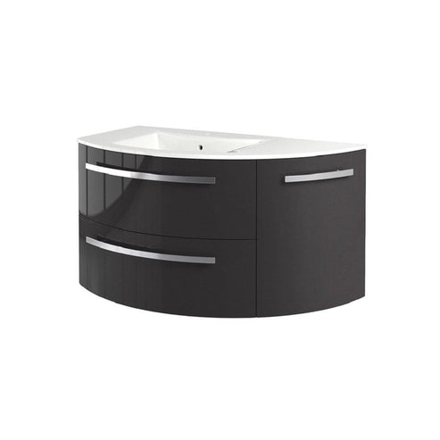 LaToscana 38" Ameno Series Left Sink Modern Bathroom Wall-Mounted Vanity Right Rounded Cabinet in Slate