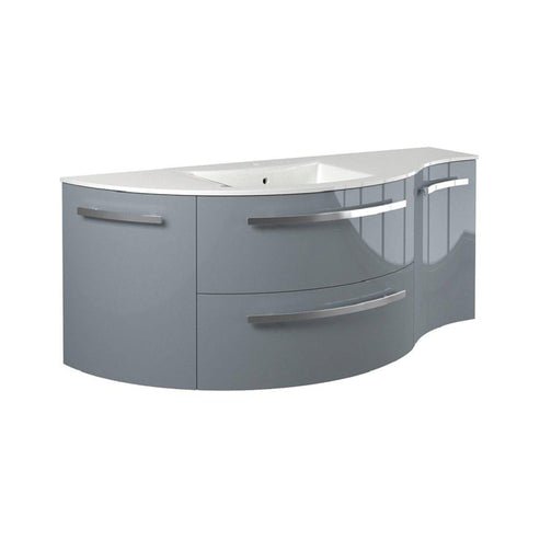 LaToscana 52" Ameno Series Left Side Corner Sink Modern Bathroom Wall-Mounted Vanity Left Rounded & Right Concave Cabinets