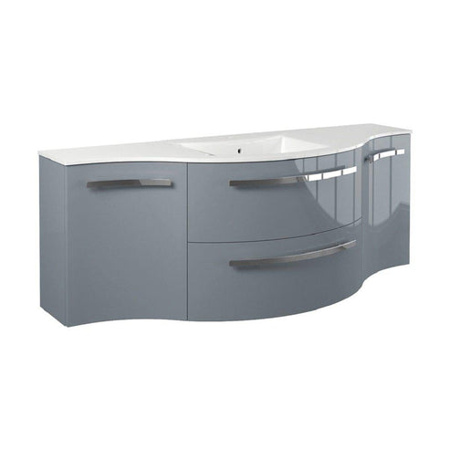 LaToscana 57" Ameno Series Center Sink Modern Bathroom Wall-Mounted Vanity Left & Right Concave Cabinets