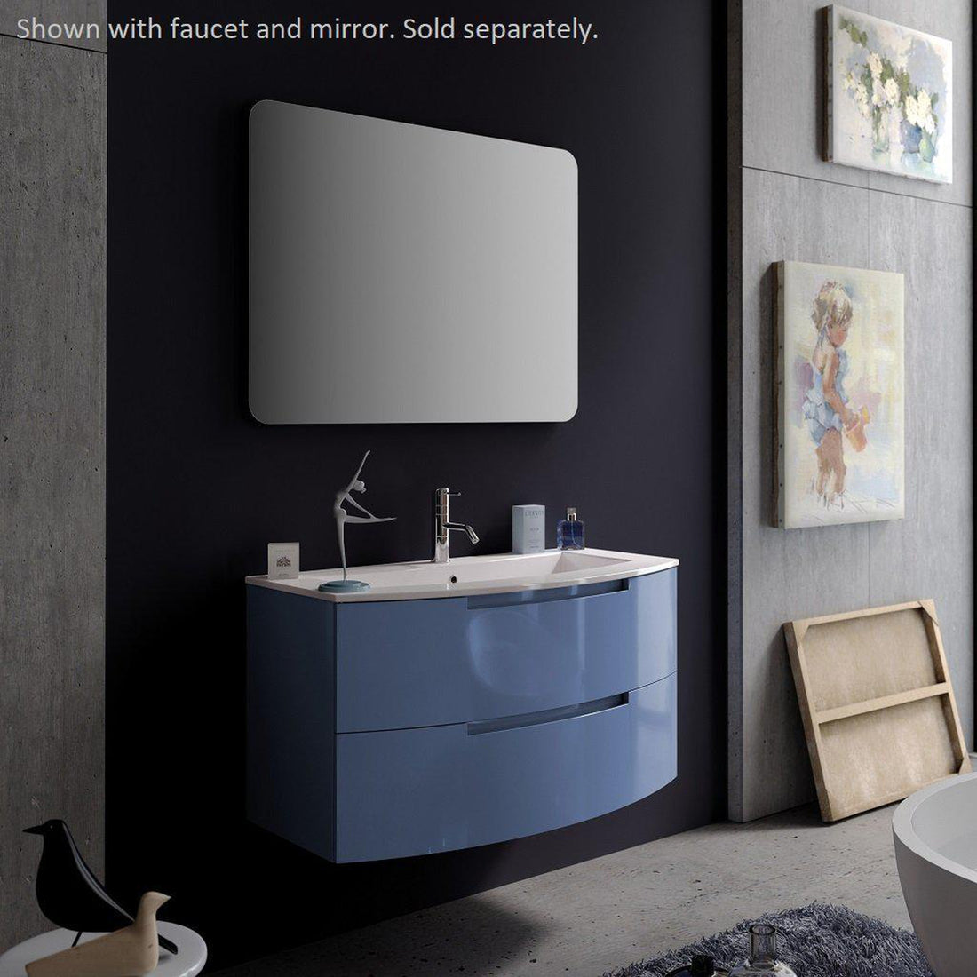 LaToscana 39" Oasi Series Center Sink Modern Bathroom Wall-Mounted Vanity in Distante Blue