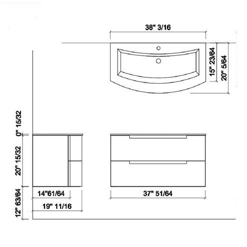 LaToscana 29" Oasi Series Center Sink Modern Bathroom Wall-Mounted Vanity in Distante Blue