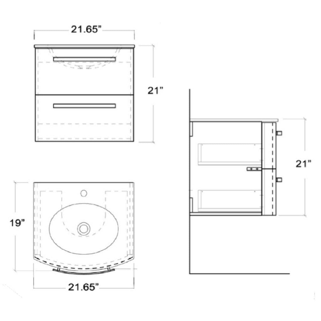 LaToscana 22" Palio Series Center Sink Wall-Mounted Vanity in Distante Blue