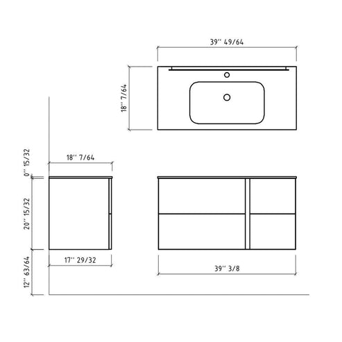 LaToscana 39" Center Sink Vertical Wall-Mounted Vanity White